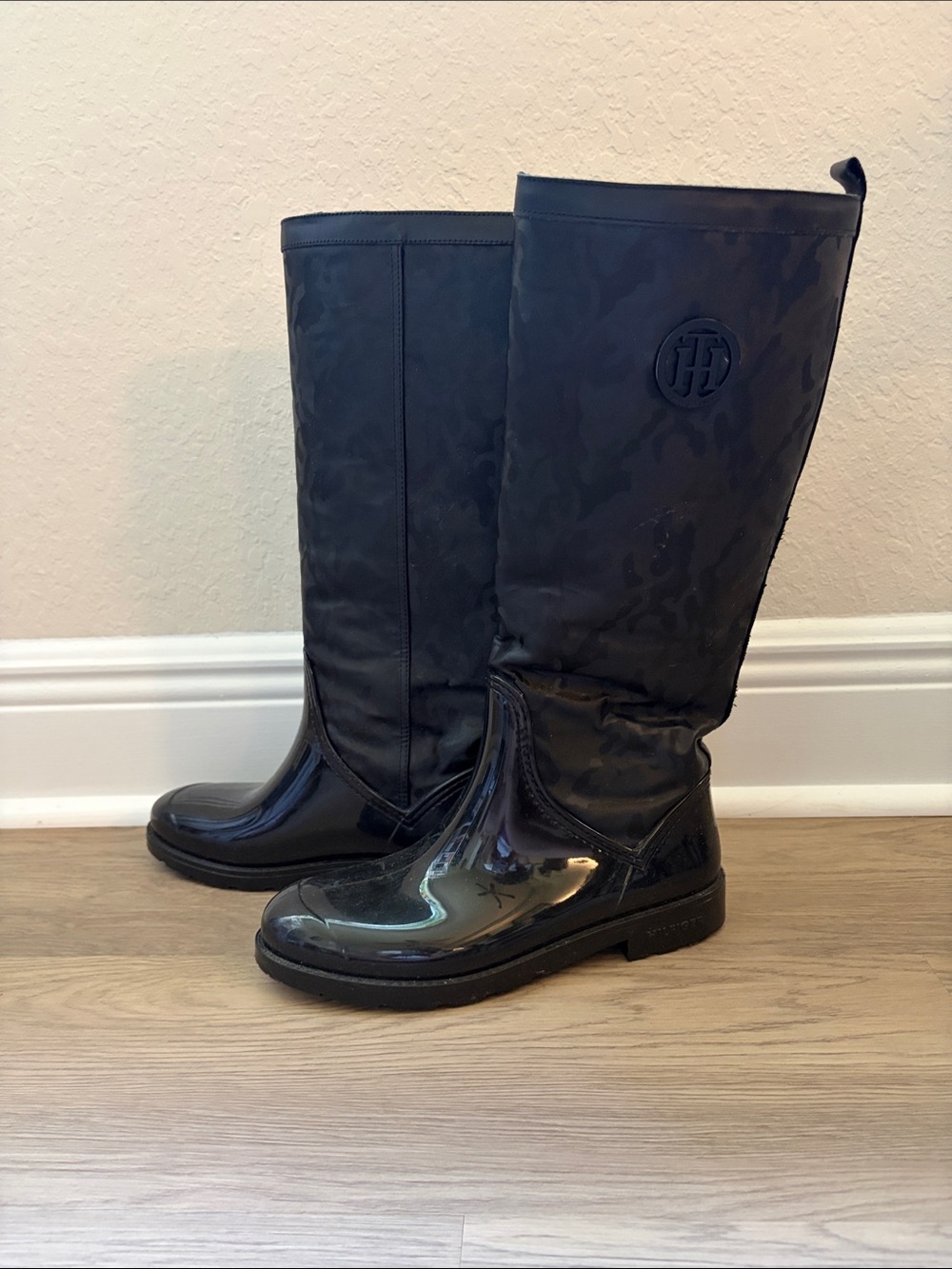 Tommy Hilfiger Black Knee-High Rain Boots